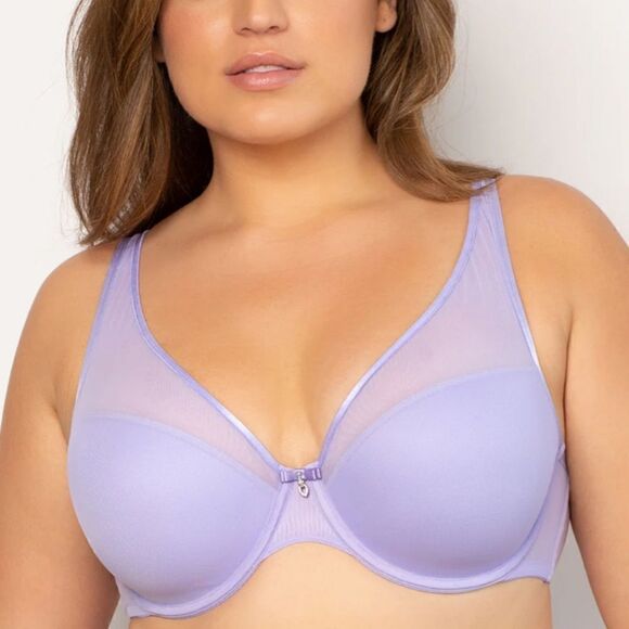 Curvy Couture Sheer Mesh Push-Up T-Shirt Bra in Lavender Mist - Picture 1 of 9